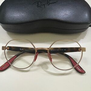 Ray-Ban Gold and Red Round Eyewear